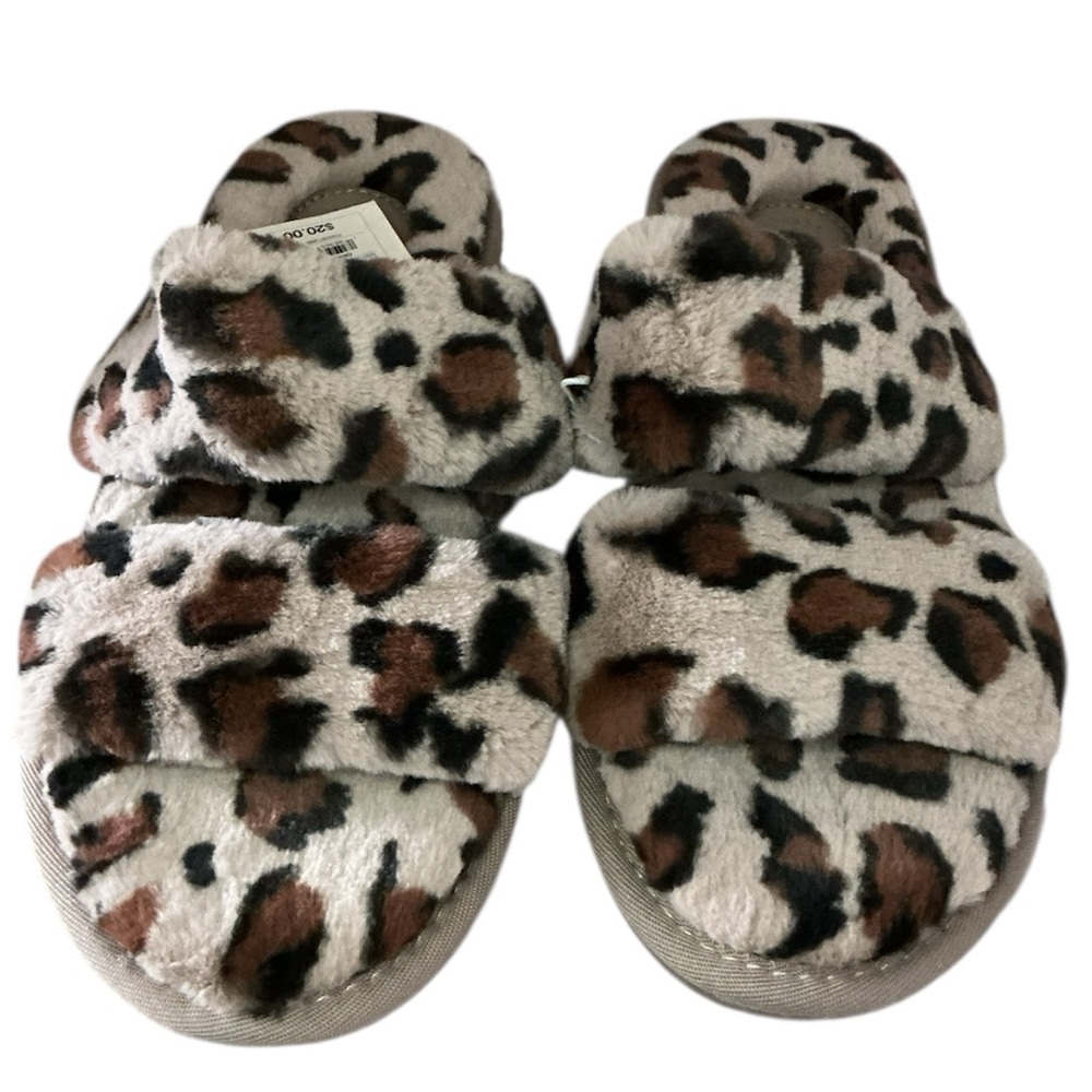 Stars Above Women’s Leopard Print Fuzzy Slippers Size 10 Brown/Tan NWT